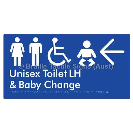 Braille Sign Unisex Accessible Toilet LH and Baby Change w/ Large Arrow: - Braille Tactile Signs (Aust) - BTS33LHn->L-blu - Fully Custom Signs - Fast Shipping - High Quality - Australian Made &amp; Owned
