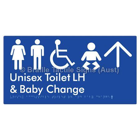Braille Sign Unisex Accessible Toilet LH and Baby Change w/ Large Arrow: - Braille Tactile Signs (Aust) - BTS33LHn->U-blu - Fully Custom Signs - Fast Shipping - High Quality - Australian Made &amp; Owned