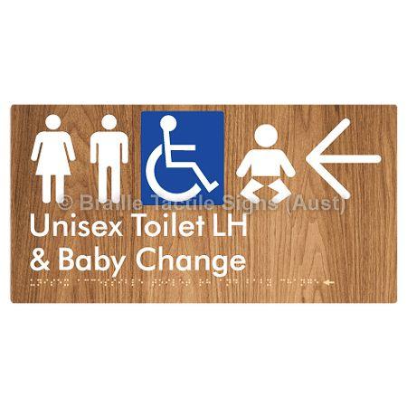 Braille Sign Unisex Accessible Toilet LH and Baby Change w/ Large Arrow: - Braille Tactile Signs (Aust) - BTS33LHn->L-wdg - Fully Custom Signs - Fast Shipping - High Quality - Australian Made &amp; Owned