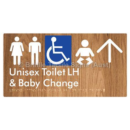 Braille Sign Unisex Accessible Toilet LH and Baby Change w/ Large Arrow: - Braille Tactile Signs (Aust) - BTS33LHn->U-wdg - Fully Custom Signs - Fast Shipping - High Quality - Australian Made &amp; Owned