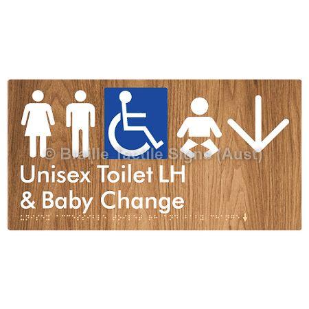 Braille Sign Unisex Accessible Toilet LH and Baby Change w/ Large Arrow: - Braille Tactile Signs (Aust) - BTS33LHn->D-wdg - Fully Custom Signs - Fast Shipping - High Quality - Australian Made &amp; Owned