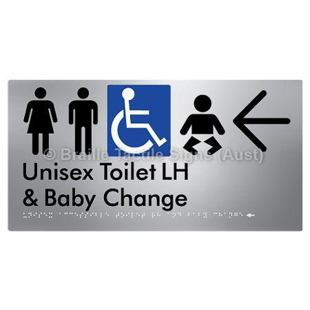 Braille Sign Unisex Accessible Toilet LH and Baby Change w/ Large Arrow: - Braille Tactile Signs (Aust) - BTS33LHn->L-aliS - Fully Custom Signs - Fast Shipping - High Quality - Australian Made &amp; Owned