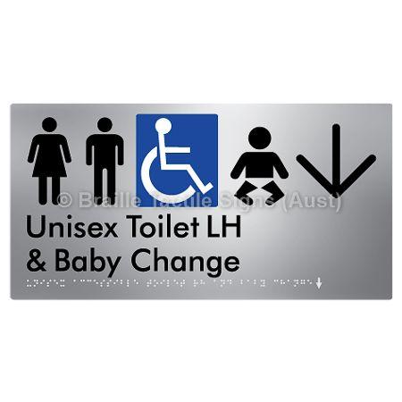 Braille Sign Unisex Accessible Toilet LH and Baby Change w/ Large Arrow: - Braille Tactile Signs (Aust) - BTS33LHn->D-aliS - Fully Custom Signs - Fast Shipping - High Quality - Australian Made &amp; Owned