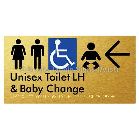 Braille Sign Unisex Accessible Toilet LH and Baby Change w/ Large Arrow: - Braille Tactile Signs (Aust) - BTS33LHn->L-aliG - Fully Custom Signs - Fast Shipping - High Quality - Australian Made &amp; Owned