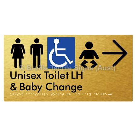 Braille Sign Unisex Accessible Toilet LH and Baby Change w/ Large Arrow: - Braille Tactile Signs (Aust) - BTS33LHn->R-aliG - Fully Custom Signs - Fast Shipping - High Quality - Australian Made &amp; Owned