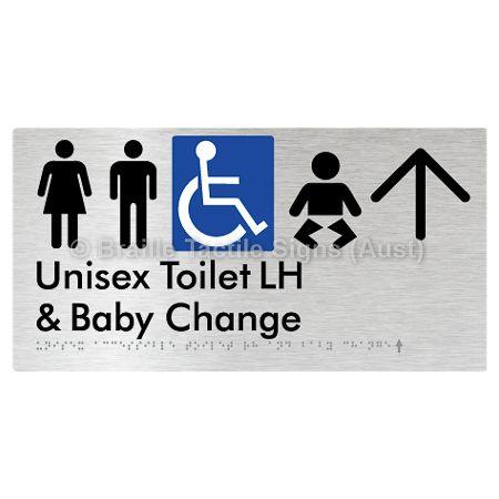 Braille Sign Unisex Accessible Toilet LH and Baby Change w/ Large Arrow: - Braille Tactile Signs (Aust) - BTS33LHn->U-aliB - Fully Custom Signs - Fast Shipping - High Quality - Australian Made &amp; Owned