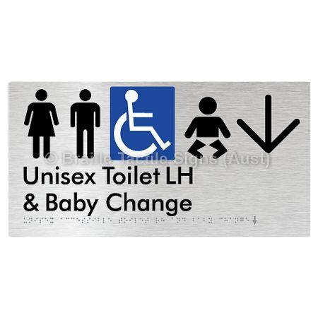 Braille Sign Unisex Accessible Toilet LH and Baby Change w/ Large Arrow: - Braille Tactile Signs (Aust) - BTS33LHn->D-aliB - Fully Custom Signs - Fast Shipping - High Quality - Australian Made &amp; Owned