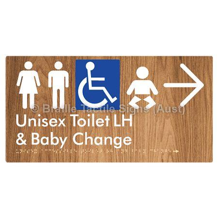 Braille Sign Unisex Accessible Toilet LH and Baby Change w/ Large Arrow: - Braille Tactile Signs (Aust) - BTS33LHn->R-wdg - Fully Custom Signs - Fast Shipping - High Quality - Australian Made &amp; Owned