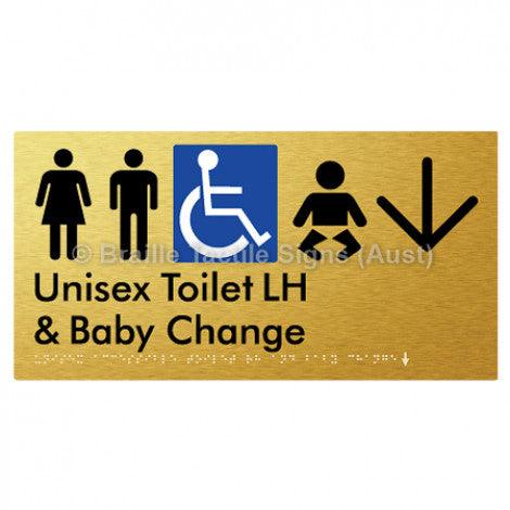Braille Sign Unisex Accessible Toilet LH and Baby Change w/ Large Arrow: - Braille Tactile Signs (Aust) - BTS33LHn->L-blu - Fully Custom Signs - Fast Shipping - High Quality - Australian Made &amp; Owned