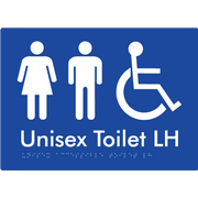 Braille Sign Unisex Accessible Toilet LH / RH - Braille Tactile Signs Aust. - BTS11LHn-blu - Custom Signs - Fast Shipping - High Quality - Australian Made &amp; Owned