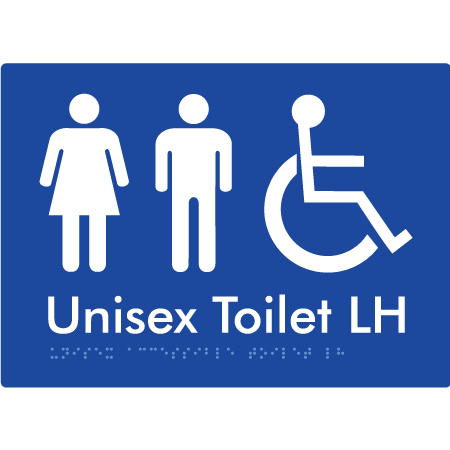 Braille Sign Unisex Accessible Toilet LH / RH - Braille Tactile Signs Aust. - BTS11LHn-blu - Custom Signs - Fast Shipping - High Quality - Australian Made &amp; Owned