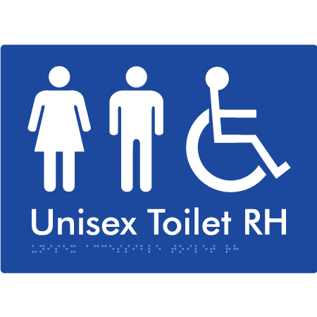 Braille Sign Unisex Accessible Toilet LH / RH - Braille Tactile Signs Aust. - BTS11RHn-blu - Custom Signs - Fast Shipping - High Quality - Australian Made &amp; Owned