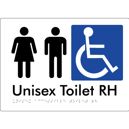 Braille Sign Unisex Accessible Toilet LH / RH - Braille Tactile Signs Aust. - BTS11RHn-wht - Custom Signs - Fast Shipping - High Quality - Australian Made &amp; Owned