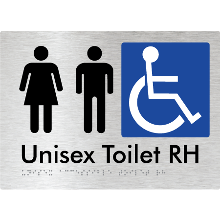 Braille Sign Unisex Accessible Toilet LH / RH - Braille Tactile Signs Aust. - BTS11RHn-aliB - Custom Signs - Fast Shipping - High Quality - Australian Made &amp; Owned