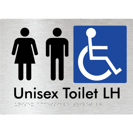 Braille Sign Unisex Accessible Toilet LH / RH - Braille Tactile Signs Aust. - BTS11LHn-aliB - Custom Signs - Fast Shipping - High Quality - Australian Made &amp; Owned