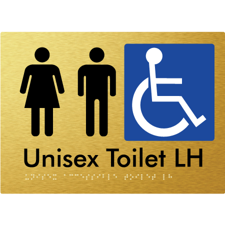 Braille Sign Unisex Accessible Toilet LH / RH - Braille Tactile Signs Aust. - BTS11LHn-aliG - Custom Signs - Fast Shipping - High Quality - Australian Made &amp; Owned