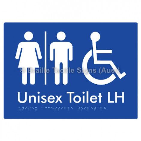 Braille Sign Unisex Accessible Toilet LH w/ Air Lock - Braille Tactile Signs (Aust) - BTS11LHn-AL-blu - Fully Custom Signs - Fast Shipping - High Quality - Australian Made &amp; Owned