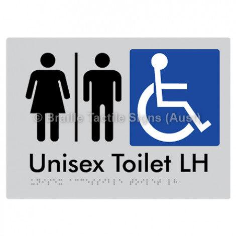 Braille Sign Unisex Accessible Toilet LH w/ Air Lock - Braille Tactile Signs (Aust) - BTS11LHn-AL-slv - Fully Custom Signs - Fast Shipping - High Quality - Australian Made &amp; Owned
