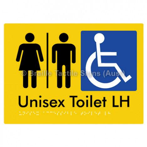 Braille Sign Unisex Accessible Toilet LH w/ Air Lock - Braille Tactile Signs (Aust) - BTS11LHn-AL-yel - Fully Custom Signs - Fast Shipping - High Quality - Australian Made &amp; Owned