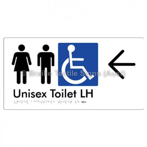 Braille Sign Unisex Accessible Toilet LH w/ Large Arrow - Braille Tactile Signs (Aust) - BTS11LHn->L-wht - Fully Custom Signs - Fast Shipping - High Quality - Australian Made &amp; Owned