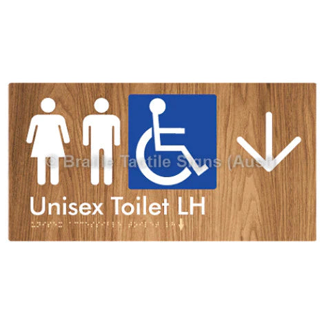 Braille Sign Unisex Accessible Toilet LH w/ Large Arrow - Braille Tactile Signs (Aust) - BTS11LHn->D-wdg - Fully Custom Signs - Fast Shipping - High Quality - Australian Made &amp; Owned