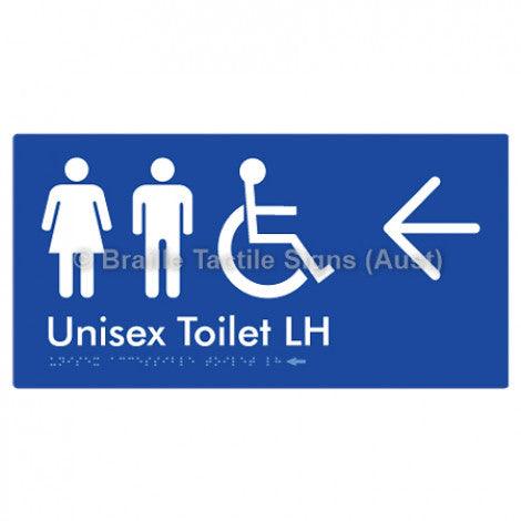 Braille Sign Unisex Accessible Toilet LH w/ Large Arrow - Braille Tactile Signs (Aust) - BTS11LHn->L-blu - Fully Custom Signs - Fast Shipping - High Quality - Australian Made &amp; Owned