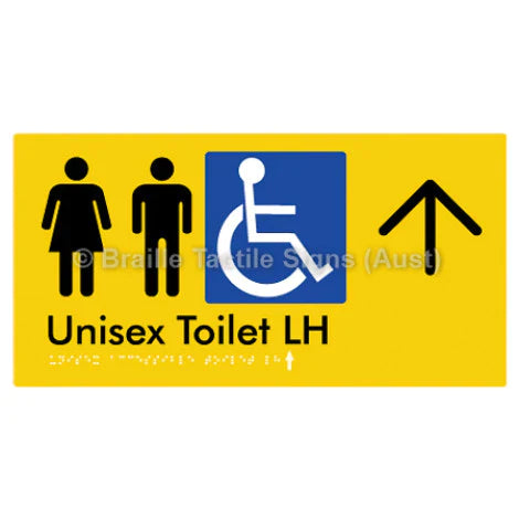 Braille Sign Unisex Accessible Toilet LH w/ Large Arrow - Braille Tactile Signs (Aust) - BTS11LHn->L-blu - Fully Custom Signs - Fast Shipping - High Quality - Australian Made &amp; Owned