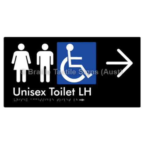 Braille Sign Unisex Accessible Toilet LH w/ Large Arrow - Braille Tactile Signs (Aust) - BTS11LHn->L-blu - Fully Custom Signs - Fast Shipping - High Quality - Australian Made &amp; Owned