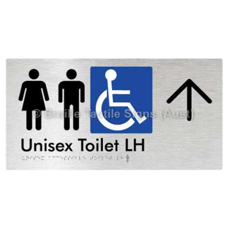 Braille Sign Unisex Accessible Toilet LH w/ Large Arrow - Braille Tactile Signs (Aust) - BTS11LHn->L-blu - Fully Custom Signs - Fast Shipping - High Quality - Australian Made &amp; Owned