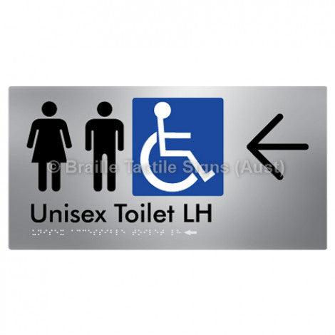 Braille Sign Unisex Accessible Toilet LH w/ Large Arrow - Braille Tactile Signs (Aust) - BTS11LHn->L-aliS - Fully Custom Signs - Fast Shipping - High Quality - Australian Made &amp; Owned