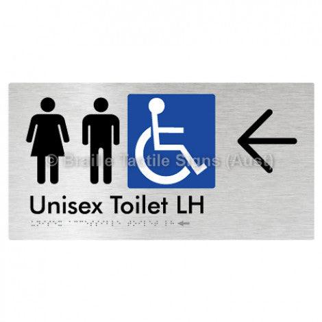 Braille Sign Unisex Accessible Toilet LH w/ Large Arrow - Braille Tactile Signs (Aust) - BTS11LHn->L-aliB - Fully Custom Signs - Fast Shipping - High Quality - Australian Made &amp; Owned