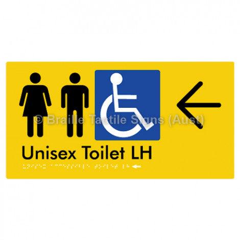 Braille Sign Unisex Accessible Toilet LH w/ Large Arrow - Braille Tactile Signs (Aust) - BTS11LHn->L-yel - Fully Custom Signs - Fast Shipping - High Quality - Australian Made &amp; Owned