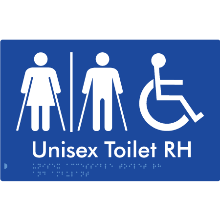 Braille Sign Unisex Accessible Toilet RH and Ambulant with Airlock - Braille Tactile Signs Aust. - BTS309LH-AL-blu - Custom Signs - Fast Shipping - High Quality - Australian Made &amp; Owned