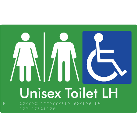 Braille Sign Unisex Accessible Toilet RH and Ambulant with Airlock - Braille Tactile Signs Aust. - BTS309RH-AL-grn - Custom Signs - Fast Shipping - High Quality - Australian Made &amp; Owned
