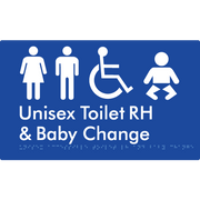 Braille Sign Unisex Accessible Toilet RH & Baby Change - Braille Tactile Signs Aust. - BTS33RHn-blu - Custom Signs - Fast Shipping - High Quality - Australian Made &amp; Owned