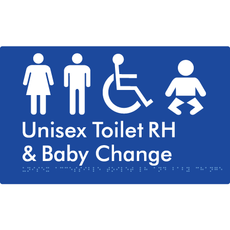 Braille Sign Unisex Accessible Toilet RH & Baby Change - Braille Tactile Signs Aust. - BTS33RHn-blu - Custom Signs - Fast Shipping - High Quality - Australian Made &amp; Owned