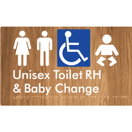 Braille Sign Unisex Accessible Toilet RH & Baby Change - Braille Tactile Signs Aust. - BTS33RHn-wdg - Custom Signs - Fast Shipping - High Quality - Australian Made &amp; Owned