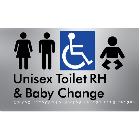 Braille Sign Unisex Accessible Toilet RH & Baby Change - Braille Tactile Signs Aust. - BTS33RHn-aliS - Custom Signs - Fast Shipping - High Quality - Australian Made &amp; Owned