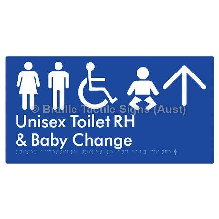 Braille Sign Unisex Accessible Toilet RH and Baby Change w/ Large Arrow: - Braille Tactile Signs (Aust) - BTS33RHn->U-blu - Fully Custom Signs - Fast Shipping - High Quality - Australian Made &amp; Owned