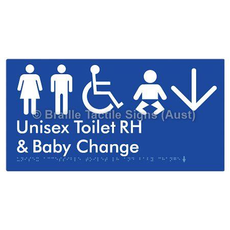 Braille Sign Unisex Accessible Toilet RH and Baby Change w/ Large Arrow: - Braille Tactile Signs (Aust) - BTS33RHn->D-blu - Fully Custom Signs - Fast Shipping - High Quality - Australian Made &amp; Owned