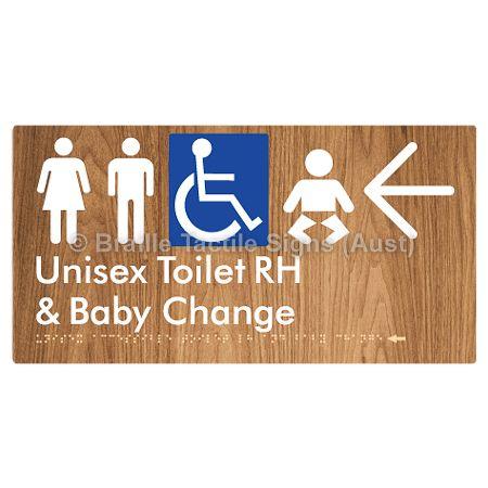 Braille Sign Unisex Accessible Toilet RH and Baby Change w/ Large Arrow: - Braille Tactile Signs (Aust) - BTS33RHn->L-wdg - Fully Custom Signs - Fast Shipping - High Quality - Australian Made &amp; Owned