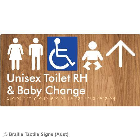Braille Sign Unisex Accessible Toilet RH and Baby Change w/ Large Arrow: - Braille Tactile Signs (Aust) - BTS33RHn->U-wdg - Fully Custom Signs - Fast Shipping - High Quality - Australian Made &amp; Owned