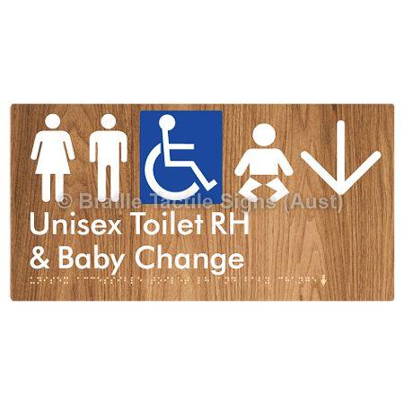 Braille Sign Unisex Accessible Toilet RH and Baby Change w/ Large Arrow: - Braille Tactile Signs (Aust) - BTS33RHn->D-wdg - Fully Custom Signs - Fast Shipping - High Quality - Australian Made &amp; Owned