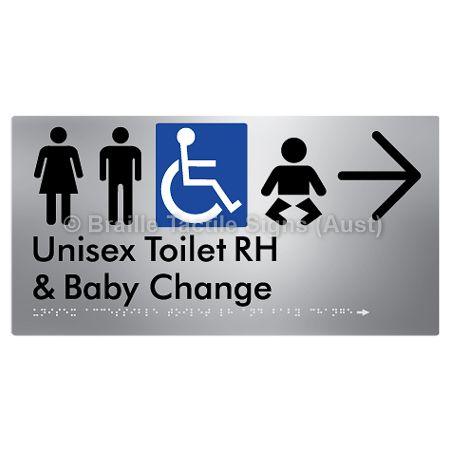 Braille Sign Unisex Accessible Toilet RH and Baby Change w/ Large Arrow: - Braille Tactile Signs (Aust) - BTS33RHn->R-aliS - Fully Custom Signs - Fast Shipping - High Quality - Australian Made &amp; Owned