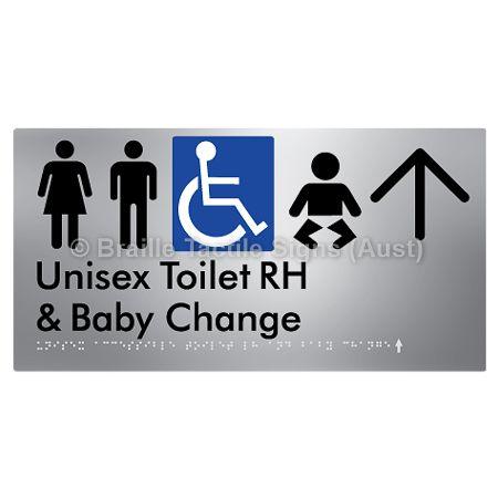 Braille Sign Unisex Accessible Toilet RH and Baby Change w/ Large Arrow: - Braille Tactile Signs (Aust) - BTS33RHn->U-aliS - Fully Custom Signs - Fast Shipping - High Quality - Australian Made &amp; Owned