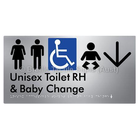 Braille Sign Unisex Accessible Toilet RH and Baby Change w/ Large Arrow: - Braille Tactile Signs (Aust) - BTS33RHn->D-aliS - Fully Custom Signs - Fast Shipping - High Quality - Australian Made &amp; Owned