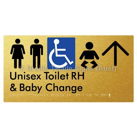 Braille Sign Unisex Accessible Toilet RH and Baby Change w/ Large Arrow: - Braille Tactile Signs (Aust) - BTS33RHn->L-blu - Fully Custom Signs - Fast Shipping - High Quality - Australian Made &amp; Owned