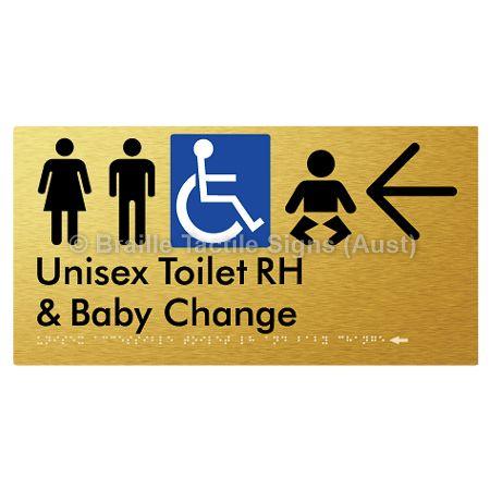 Braille Sign Unisex Accessible Toilet RH and Baby Change w/ Large Arrow: - Braille Tactile Signs (Aust) - BTS33RHn->L-aliG - Fully Custom Signs - Fast Shipping - High Quality - Australian Made &amp; Owned