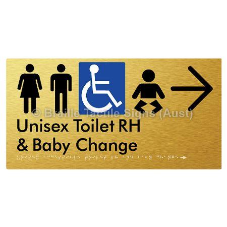 Braille Sign Unisex Accessible Toilet RH and Baby Change w/ Large Arrow: - Braille Tactile Signs (Aust) - BTS33RHn->R-aliG - Fully Custom Signs - Fast Shipping - High Quality - Australian Made &amp; Owned