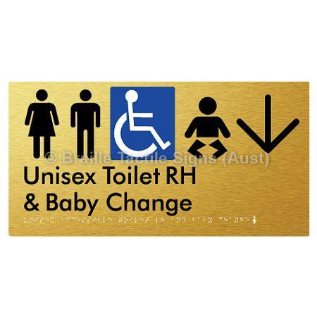 Braille Sign Unisex Accessible Toilet RH and Baby Change w/ Large Arrow: - Braille Tactile Signs (Aust) - BTS33RHn->D-aliG - Fully Custom Signs - Fast Shipping - High Quality - Australian Made &amp; Owned